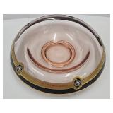 Pink Depression Glass Painted Console Bowl