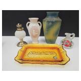 Tiara Glass Last Supper Platter, Vases, Oil Lamp +