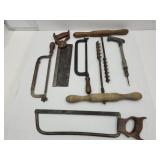 Lot of Hand Saws & Barn Hand Drills +