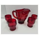 Viking Ruby Red Georgian 7.5" Pitcher/4 Glasses