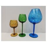 Lot of 3 VTG Empoli Glass Snifters up to 12"H