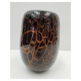 VTG Brown Crackle Heavy Art Glass Vase 8.5"H