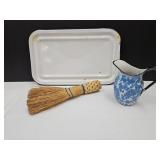 Granite Ware Pitcher 6"h , Whisk Broom & Porcelain