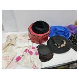 Lot of Fancy Hats , Hat Box & Doilies