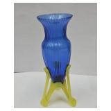 Art Glass Footed Vase Cobalt 6.5" High W Nic