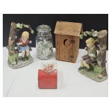 Marbles, Match Holder, Outhouse & Porcelain Set