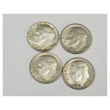 4 Silver Roosevelt Dime Coins