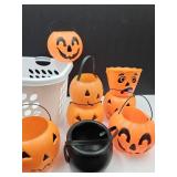 Large Lot of Pumpkin Blow Mold Buckets w Basket