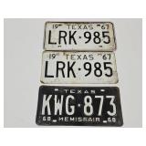 1967 SET Of TEXAS License Plates & 1968 Plate
