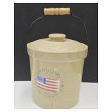 Stoneware Crock W Lid & Handle Half Gallon