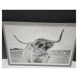 Framed Bull Wall Decor 27 x 18"