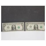 2 STAR $1 Bills 2017 Series UNC