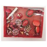 VTG Costume Jewelry Red Clip On Earrings