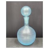 Blue Art Glass Decanter w Stopper 11.5"H