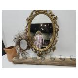 Home Decor VTG Mirror 29"L, Candleholder, Pitcher+