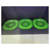 3 Uranium Glass Plates 10.5"W