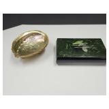Inlay Stork Dresser Box & Footed Shell Dish