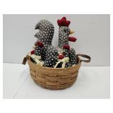 10" w Longaberger Basket & 3 Plush Chickens