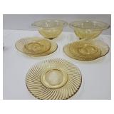 2 Federal Glass Amber Bowls 7.5"w  & 5 Saucers