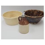 American Spongeware Bowl  8"w, USA Pottery W Spout