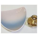 Amber Art Glass Bud Vase3.5"h   & MCM Ceramic Dish