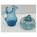 Blue Crackle Glass 4 1/4" Creamer & Art Glass