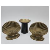 Vintage Brass Bookends & 4" h Candle Holder