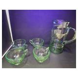 Uranium Glass Pitcher & 4 Uranium Cups
