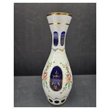 Cobalt Glass Vase w Floral Design-Some Paint Loss