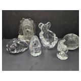 Lot of 6 Art Glass Clear Paperweights & Figures