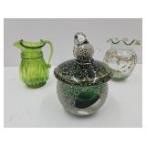 Lot of 4 Green Art Glass Pieces