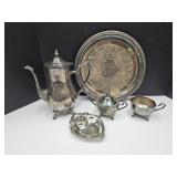Silverplate Pot, Creamer , Sugar & Tray +