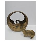 Brass Bunny  4" L & Brass Basket 7.5" Long