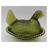 Vintage Green Hen on a Nest 7" Long