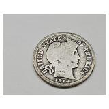 1914 D Barber Silver Dime Coin
