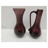 Amethyst Crackle Glass Pitchers 8"H
