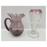 Amethyst Glass Creamer 5"H & 6" H Vase