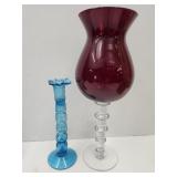 Ruby Red 14 1/4" Compote & Hand Blow Candle Holder