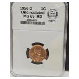 1956 D 1 Cent UNC MS65 RD