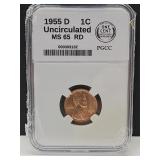 1955 D 1 Cent UNC MS65 RD