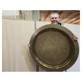 Large Brass Tray  Wrought Iron Coffee Table 38"