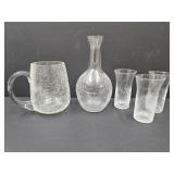 Clear Crackle Glass Vase, Cup & Shotglasses