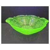 Uranium Glass Bowl with Handles 9" at Widest