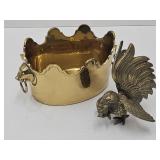 VTG Brass Scalloped Cachepot  Fighting Rooster 4"