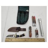 Damascus Blade Knife w Sheath & Sheffield Tool Kit