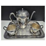 Silverplate Teapot , Creamer & Sugar with Tray