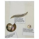 Costume Jewelry-VTG Attendance Pin, Crescent Leaf+