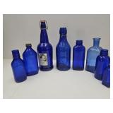 Nice Lot Of Glass Cobalt Bottles Up To 12" H
