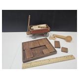 Wooden Block Game, Trains & Wagon 7" L