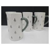 4 Ceramic Christmas Tree Pitchers 7.5" H